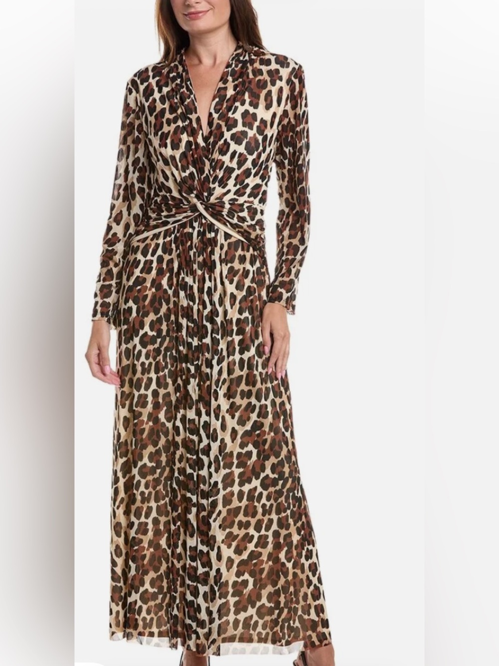 Anne Klein NWT- Leopard Print Twist-Front Maxi Dress - Brown- Size 14 - Picture 1 of 3